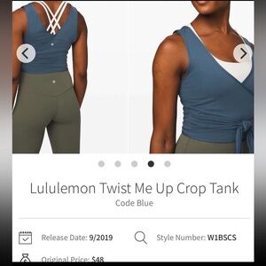 Lululemon twist me up crop tank top